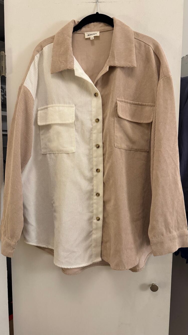 Adora - Blush and White Corduroy Shirt - Size L